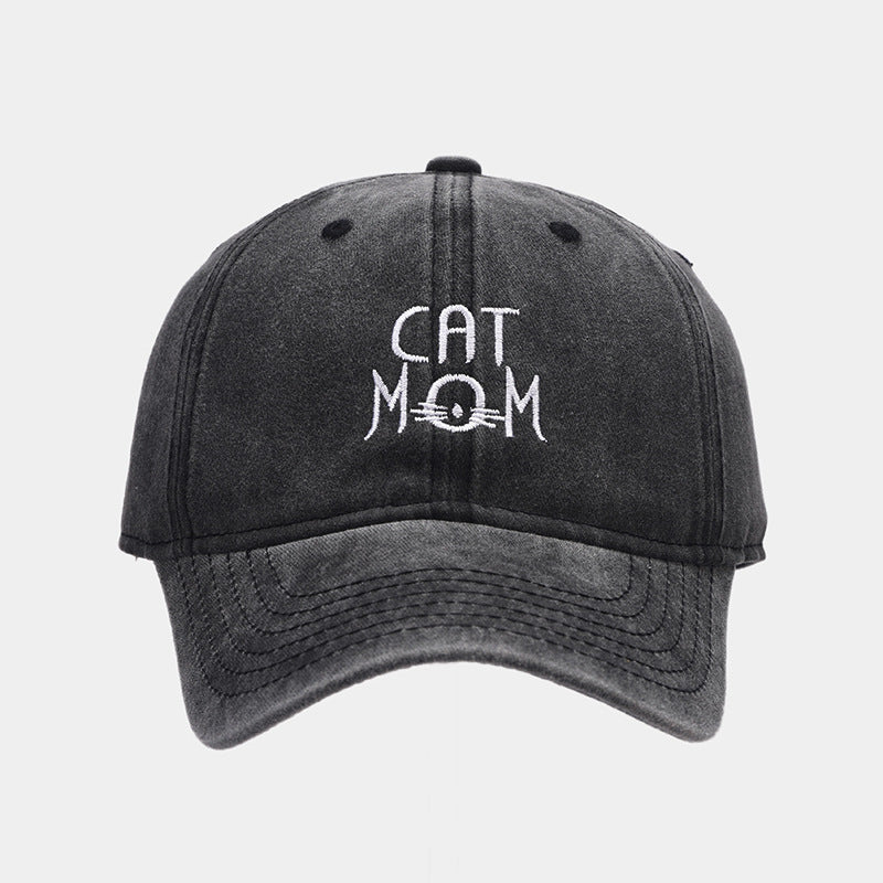 Men's And Women's Letter CAT MOM Embroidered Washed Baseball Cap