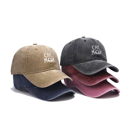 Men's And Women's Letter CAT MOM Embroidered Washed Baseball Cap