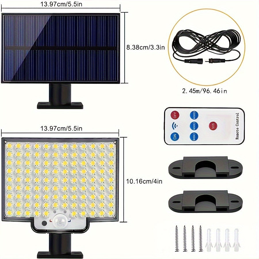 106LED Split Solar Light Outdoor Waterproof With Motion Sensor Floodlight Remote Control 3 Modes For Patio Garage