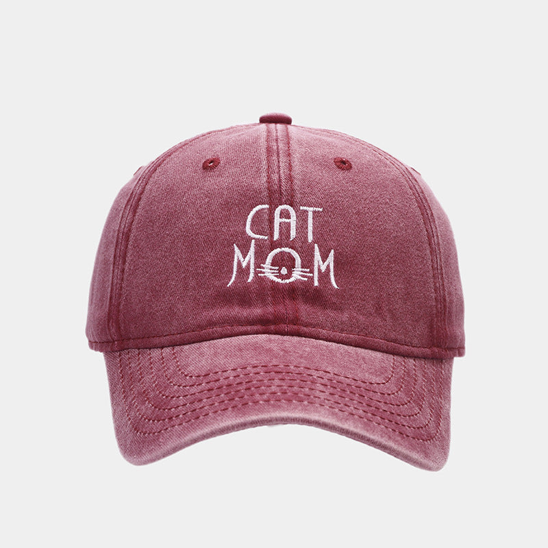 Men's And Women's Letter CAT MOM Embroidered Washed Baseball Cap