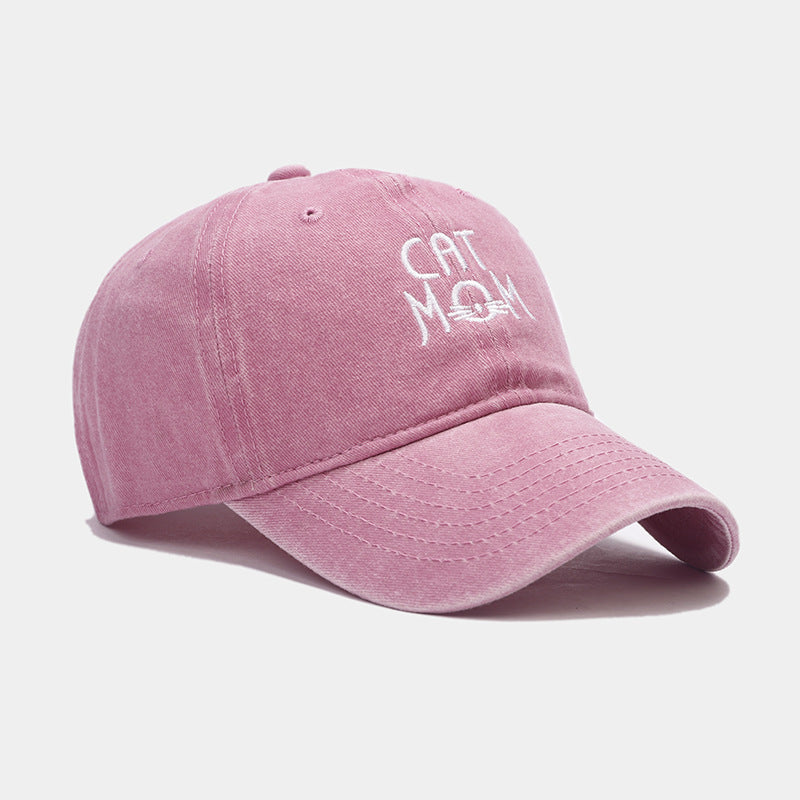 Men's And Women's Letter CAT MOM Embroidered Washed Baseball Cap