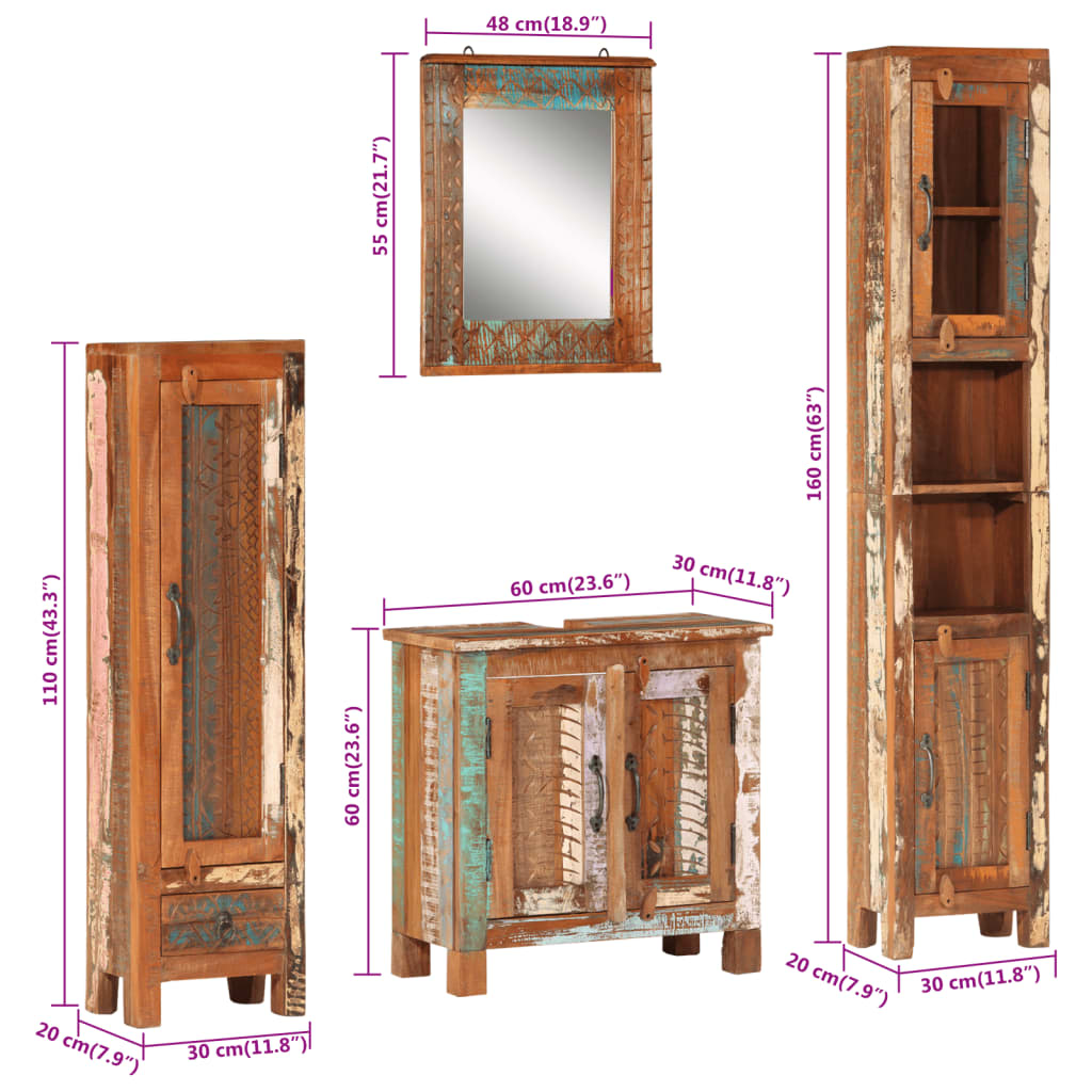 4 Piece Bathroom Furniture Set Solid Wood Reclaimed