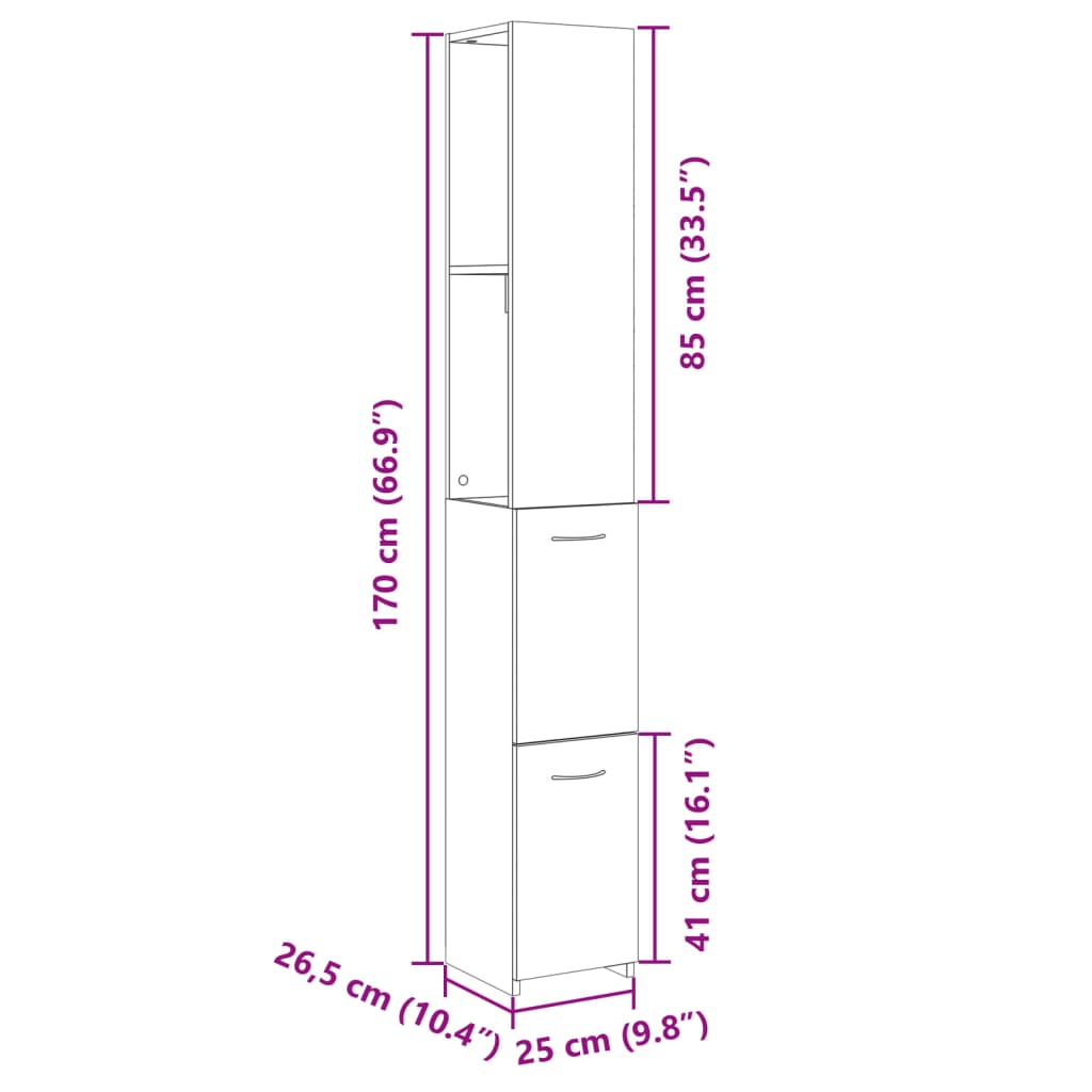 Bathroom Cabinet Sonoma Oak 25X26.5X170 Cm Engineered Wood