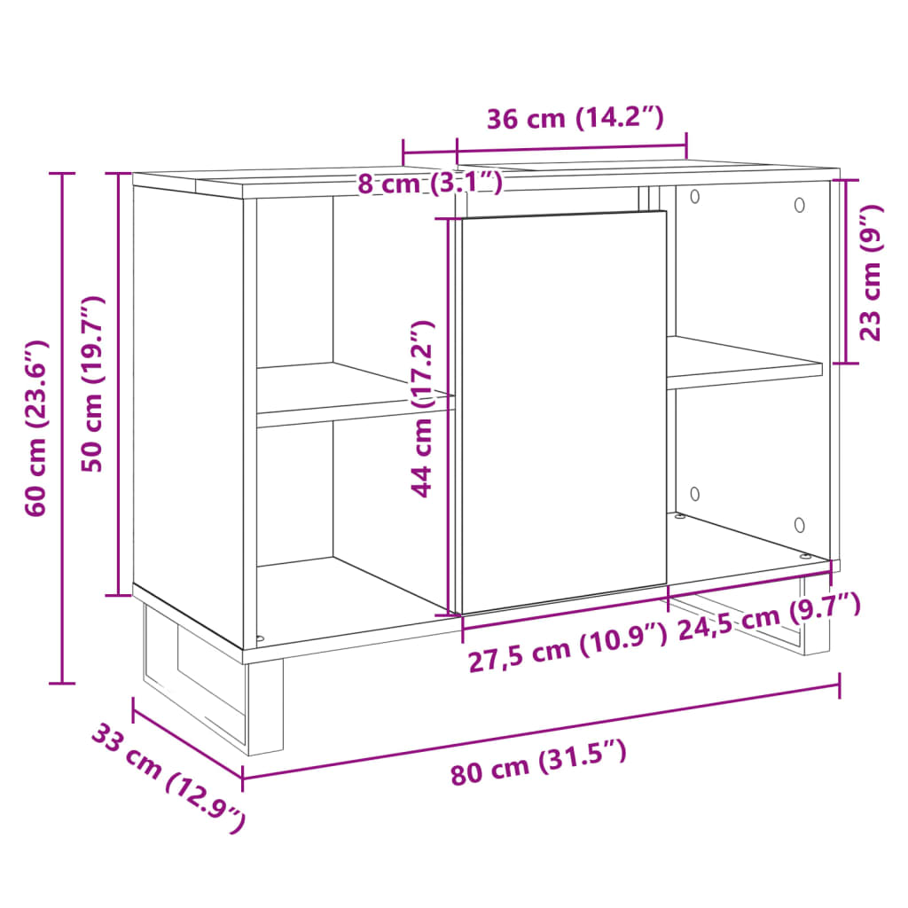 Bathroom Cabinet Sonoma Oak 80X33X60 Cm Engineered Wood