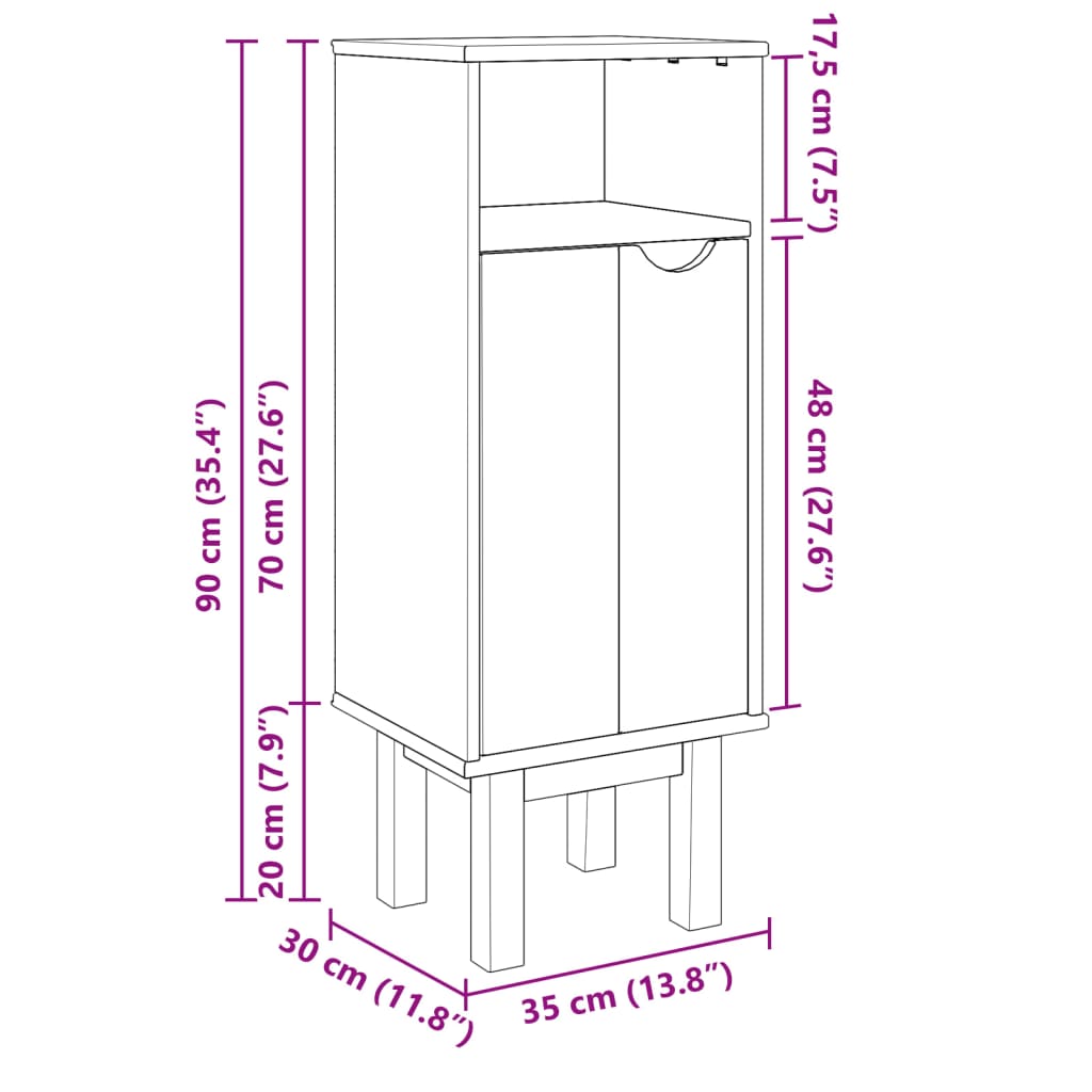 Bathroom Cabinet Otta 35X30X90 Cm Solid Wood Pine