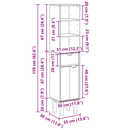 Bathroom Cabinet Otta 35X30X159 Cm Solid Wood Pine