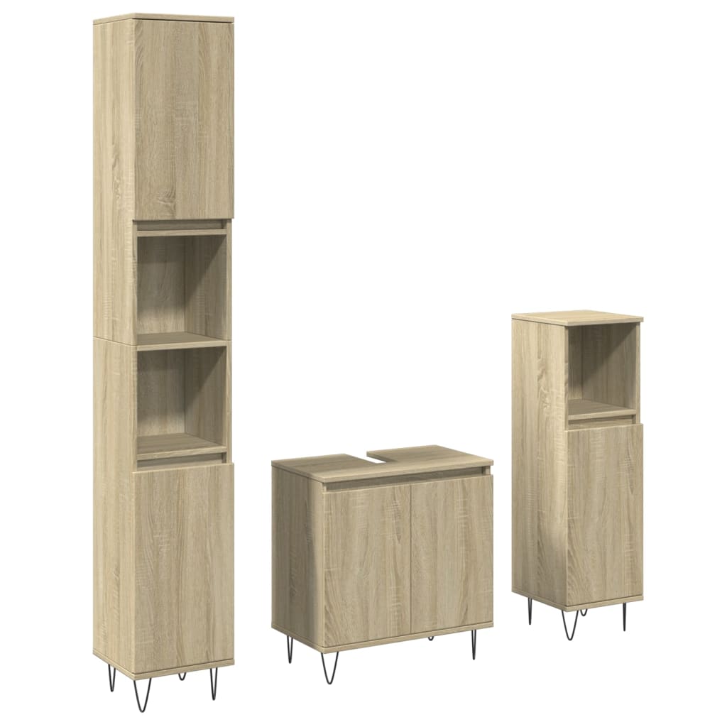 3 Piece Bathroom Furniture Set Sonoma Oak Engineered Wood