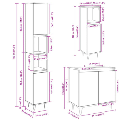 3 Piece Bathroom Furniture Set Sonoma Oak Engineered Wood