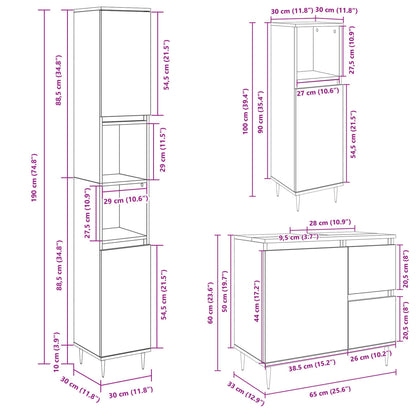 3 Piece Bathroom Furniture Set Sonoma Oak Engineered Wood