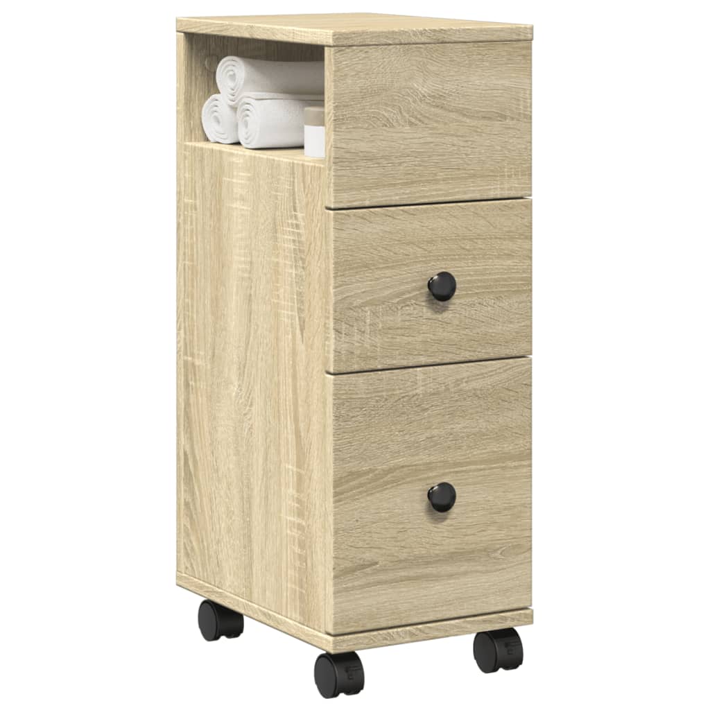 Narrow Bathroom Cabinet With Wheels Engineered Wood