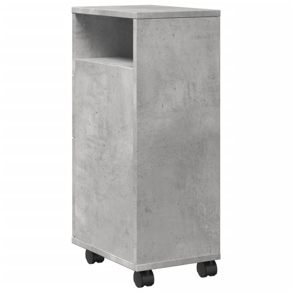 Narrow Bathroom Cabinet With Wheels Concrete Grey Engineered Wood