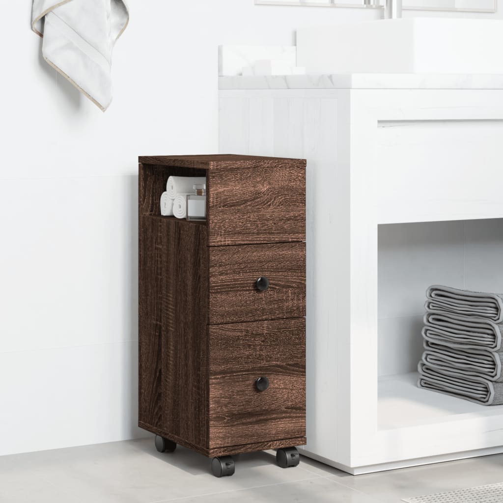 Narrow Bathroom Cabinet With Wheels Engineered Wood