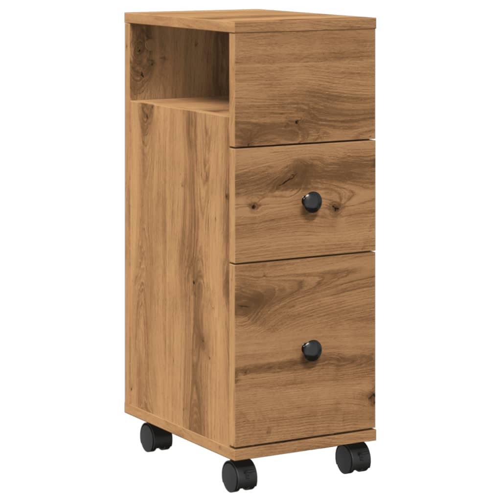 Narrow Bathroom Cabinet With Wheels Artisian Oak Engineered Wood