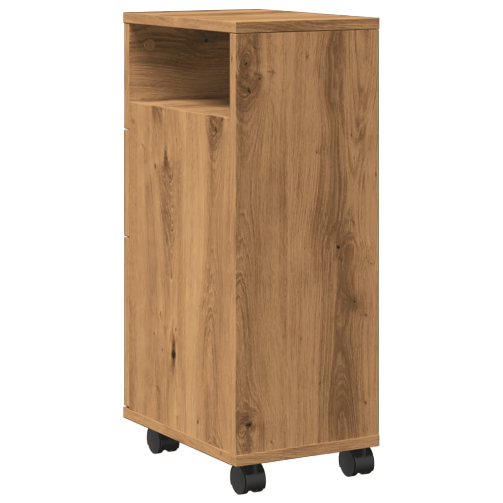 Narrow Bathroom Cabinet With Wheels Artisian Oak Engineered Wood