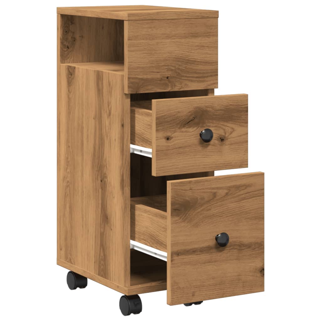 Narrow Bathroom Cabinet With Wheels Artisian Oak Engineered Wood