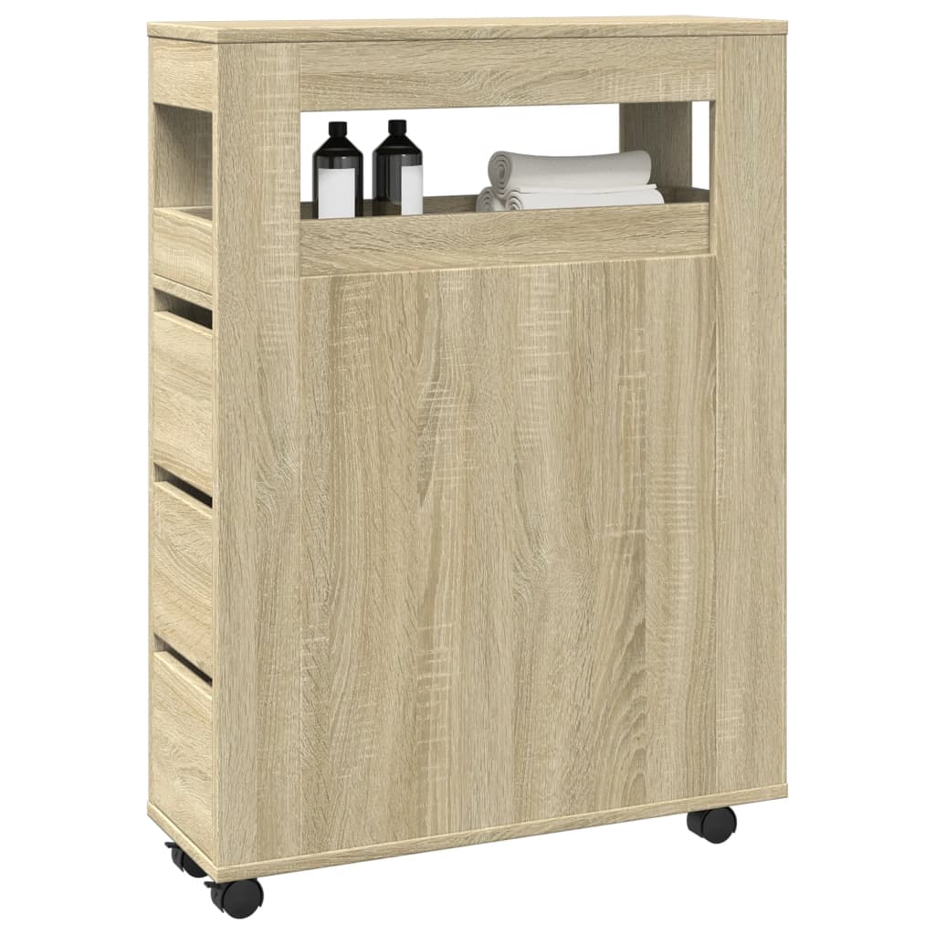 Narrow Bathroom Cabinet With Wheels Engineered Wood