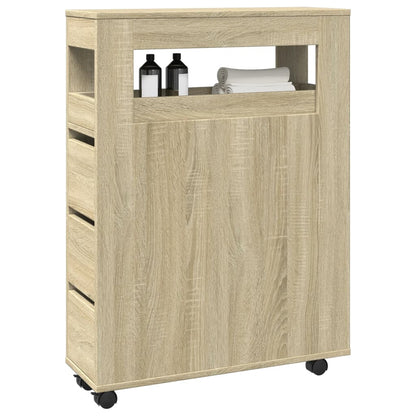 Narrow Bathroom Cabinet With Wheels Engineered Wood