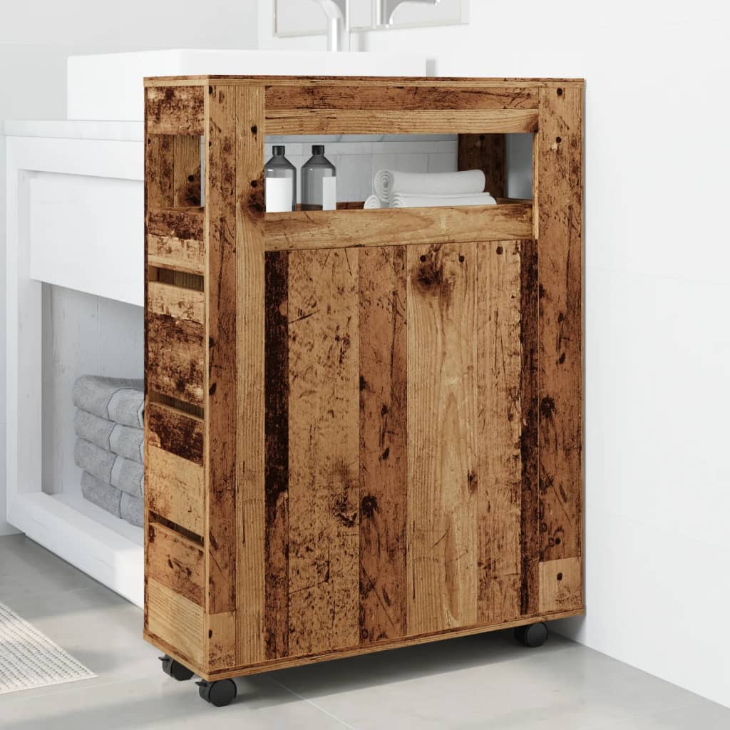 Narrow Bathroom Cabinet With Wheels Old Wood Engineered Wood