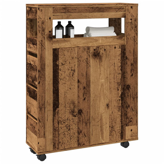 Narrow Bathroom Cabinet With Wheels Old Wood Engineered Wood