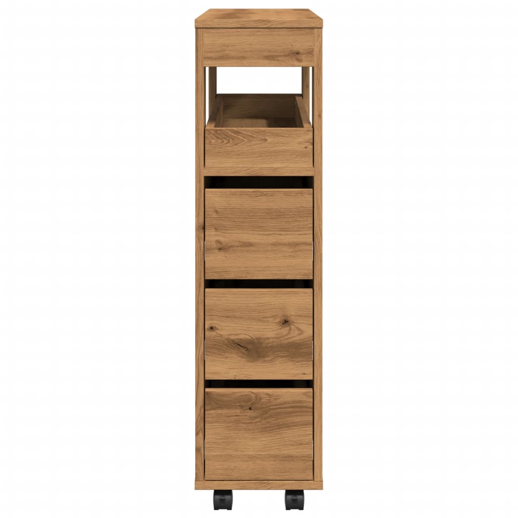 Narrow Bathroom Cabinet With Wheels Artisian Oak Engineered Wood