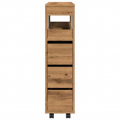 Narrow Bathroom Cabinet With Wheels Artisian Oak Engineered Wood