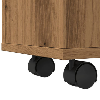 Narrow Bathroom Cabinet With Wheels Artisian Oak Engineered Wood