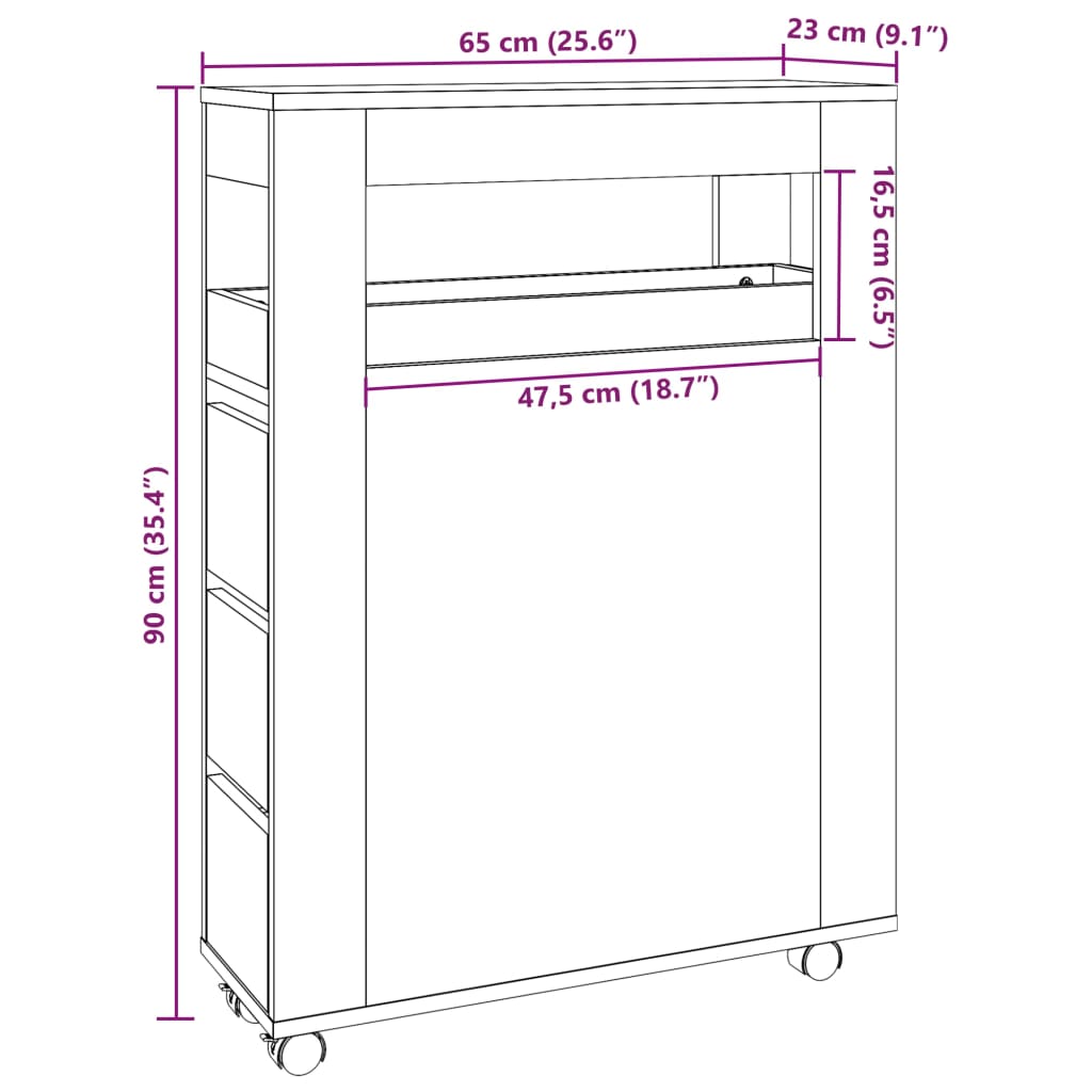 Narrow Bathroom Cabinet With Wheels Artisian Oak Engineered Wood