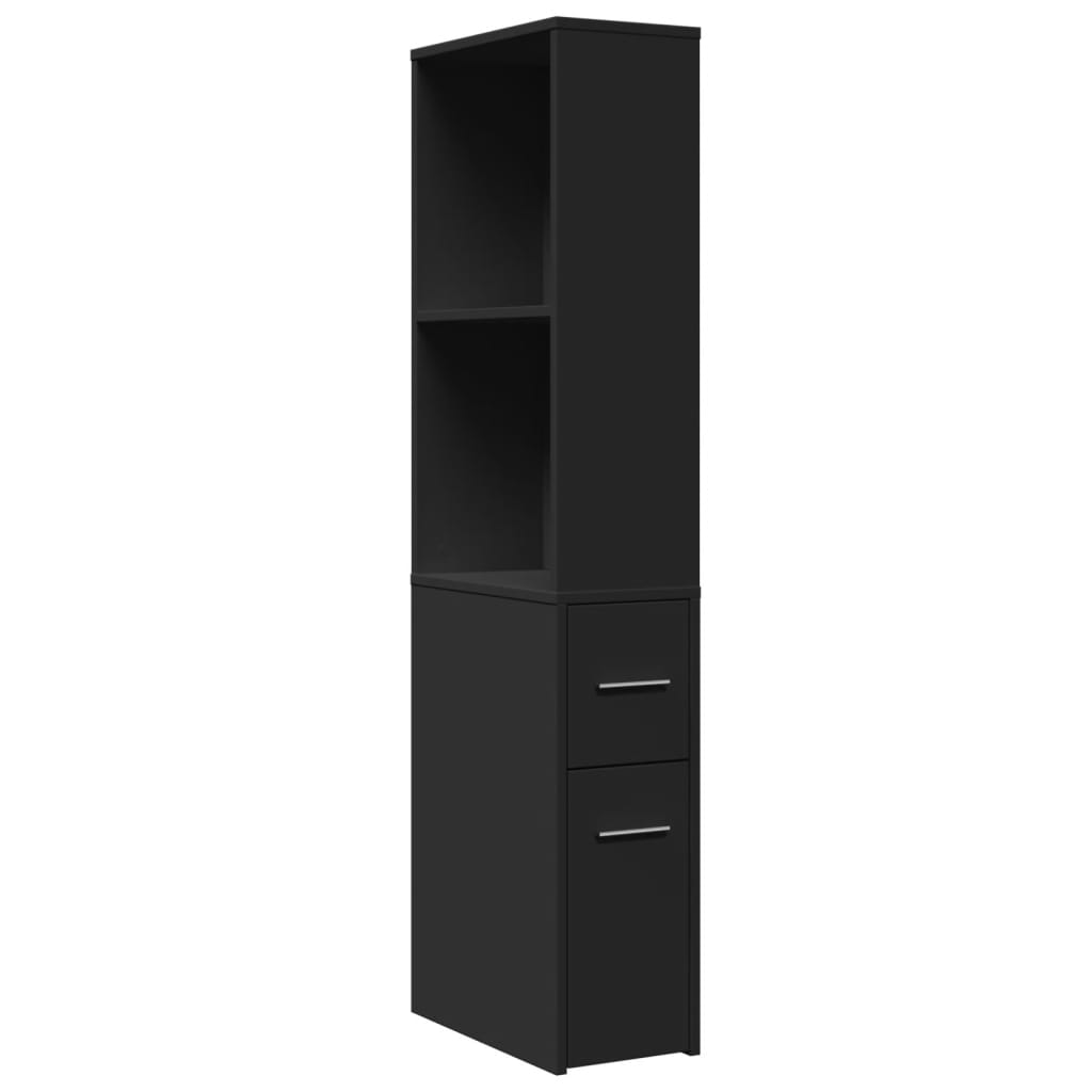 Narrow Bathroom Cupboard With Wheels Black Engineered Wood