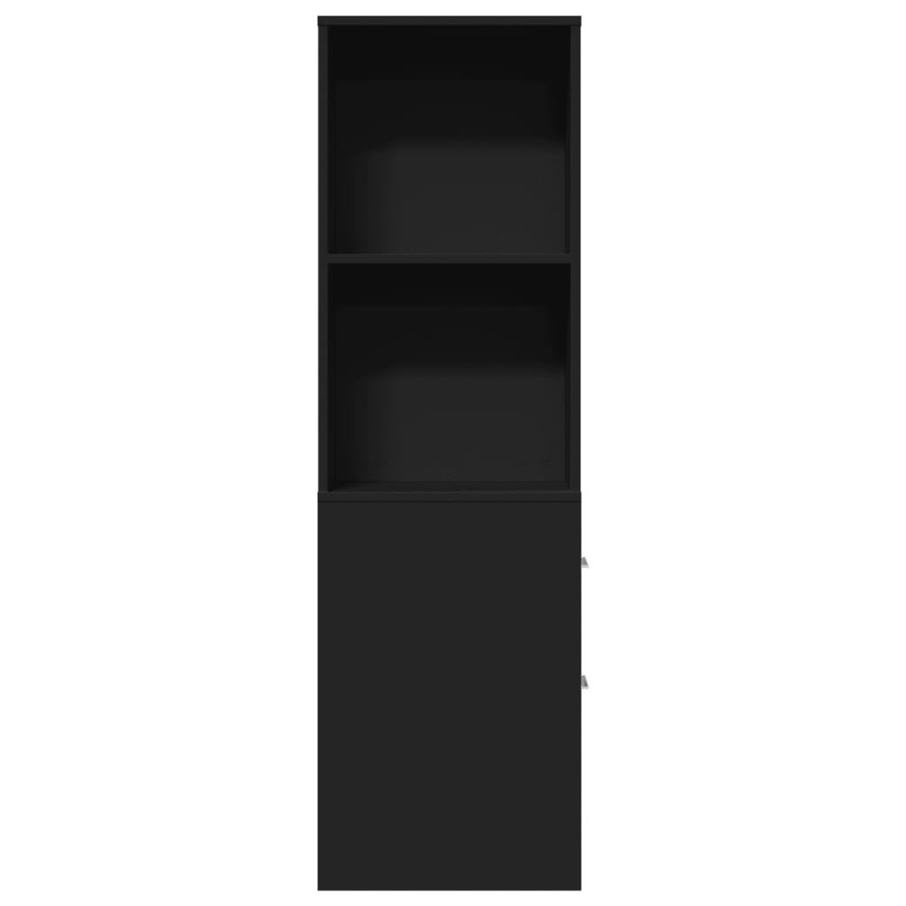 Narrow Bathroom Cupboard With Wheels Black Engineered Wood