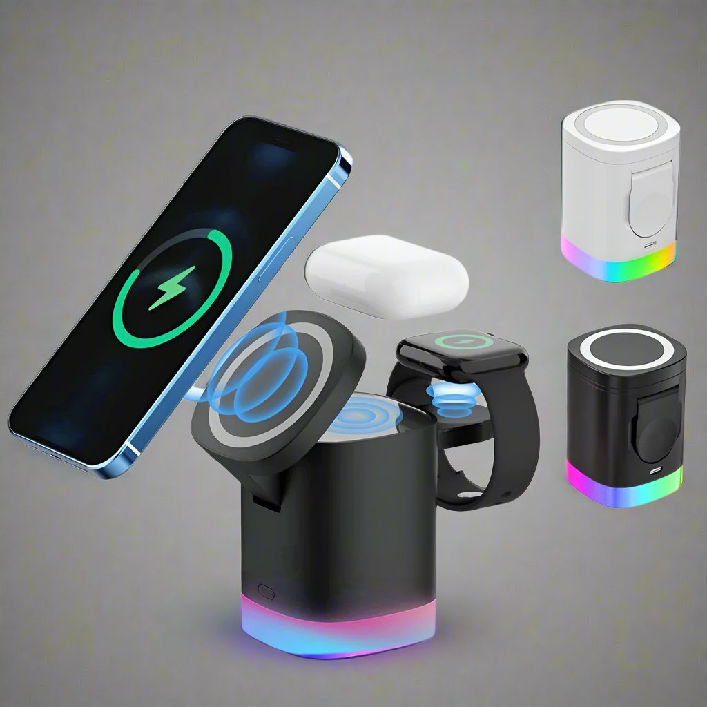 3 In 1 Magnetic Wireless Fast Charger For Smart Phone RGB Ambient Light Charging Station For Airpods IWatch