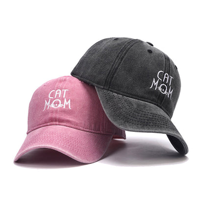 Men's And Women's Letter CAT MOM Embroidered Washed Baseball Cap