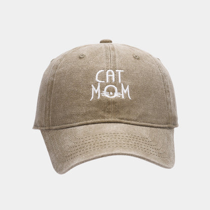 Men's And Women's Letter CAT MOM Embroidered Washed Baseball Cap