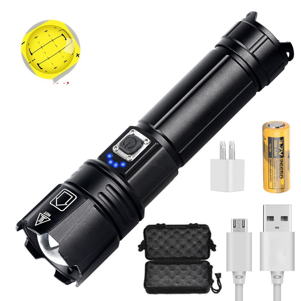 Telescopic Zoom Input And Output USB Rechargeable Outdoor Strong Light Flashlight