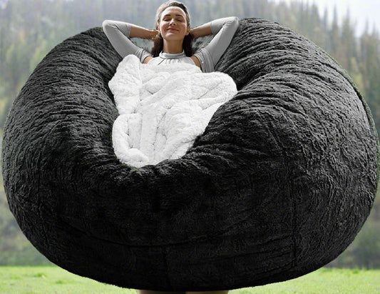 Bag Chair Coverit Was Only A Cover, Not A Full Bean Bag Chair Cushion,Big Round Soft Fluffy PV Velvet Sofa Bed Cover, Living Room Furniture,  Lazy Sofa Bed Cover,5ft Black