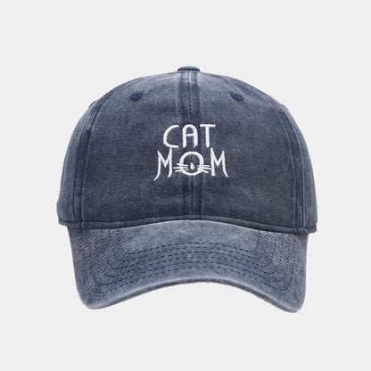 Men's And Women's Letter CAT MOM Embroidered Washed Baseball Cap