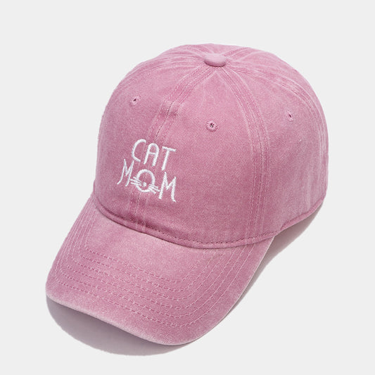 Men's And Women's Letter CAT MOM Embroidered Washed Baseball Cap