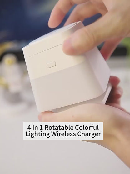 4 In 1 Rotatable Colourful Lighting Wireless Charger Stand For IPhone 15,14,13,12 Pro Max Holder. Magnetic Fast Charging Station