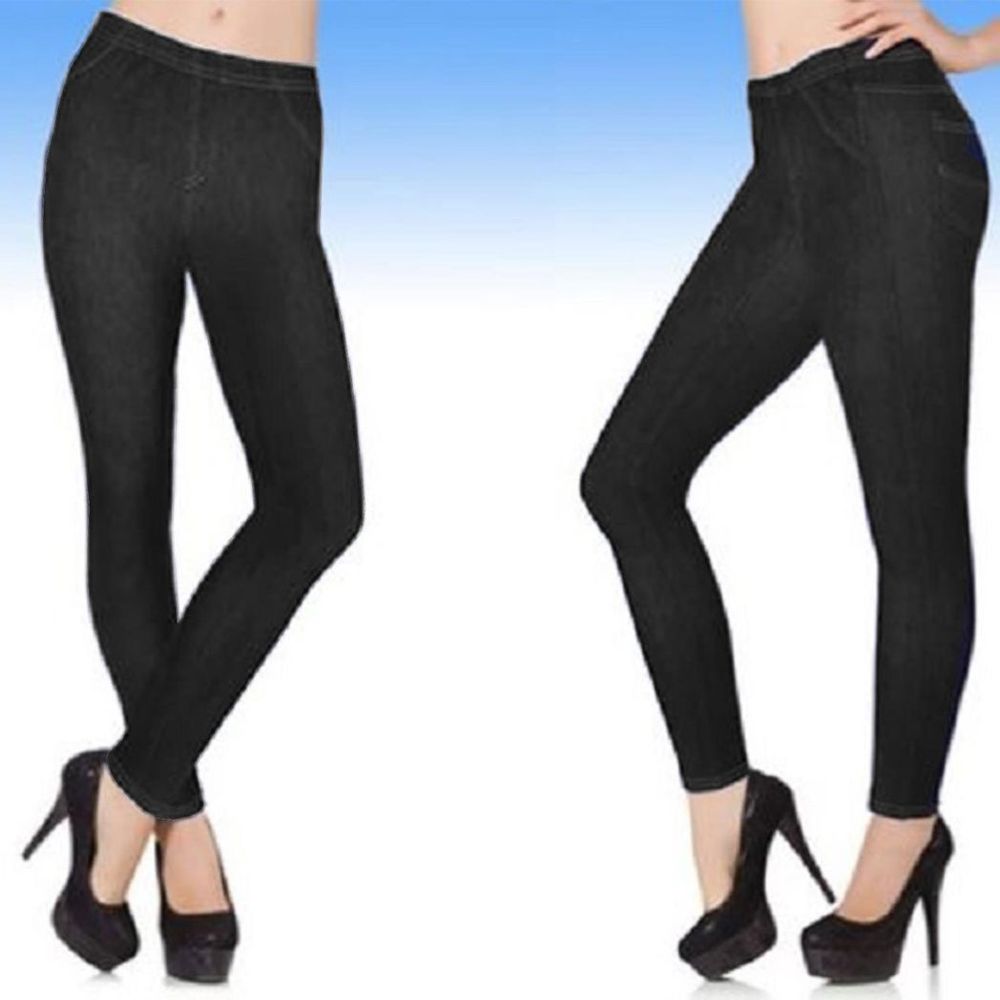 Ladies Denim Look Stretch Elasticated Slim Fit Jeggings