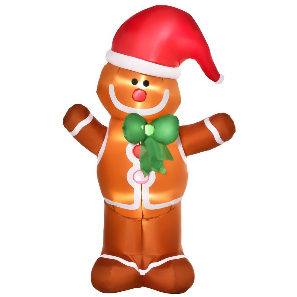 HOMCOM 6ft Christmas Inflatable Gingerbread Man & Santa Hat w/ LED Lights