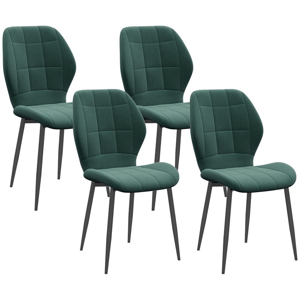 HOMCOM Modern Style Kitchen Chairs Set of 4 with Flannel Upholstered, Dark Green