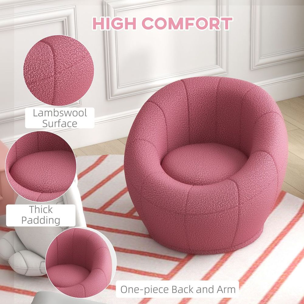 HOMCOM Modern Round Boucle Armchair Accent Chair for Living Room Bedroom Pink