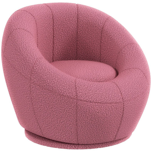 HOMCOM Modern Round Boucle Armchair Accent Chair for Living Room Bedroom Pink